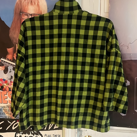 Eleven-Stitch /slime green /medium /big check 3/4 sleeve flannel- made in USA - Picture 5 of 6